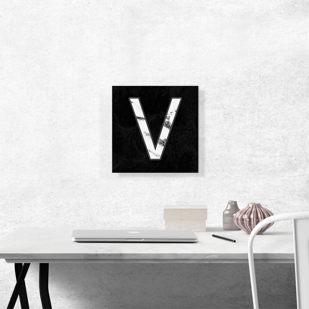 Classy Black White Marble Alphabet Letter V