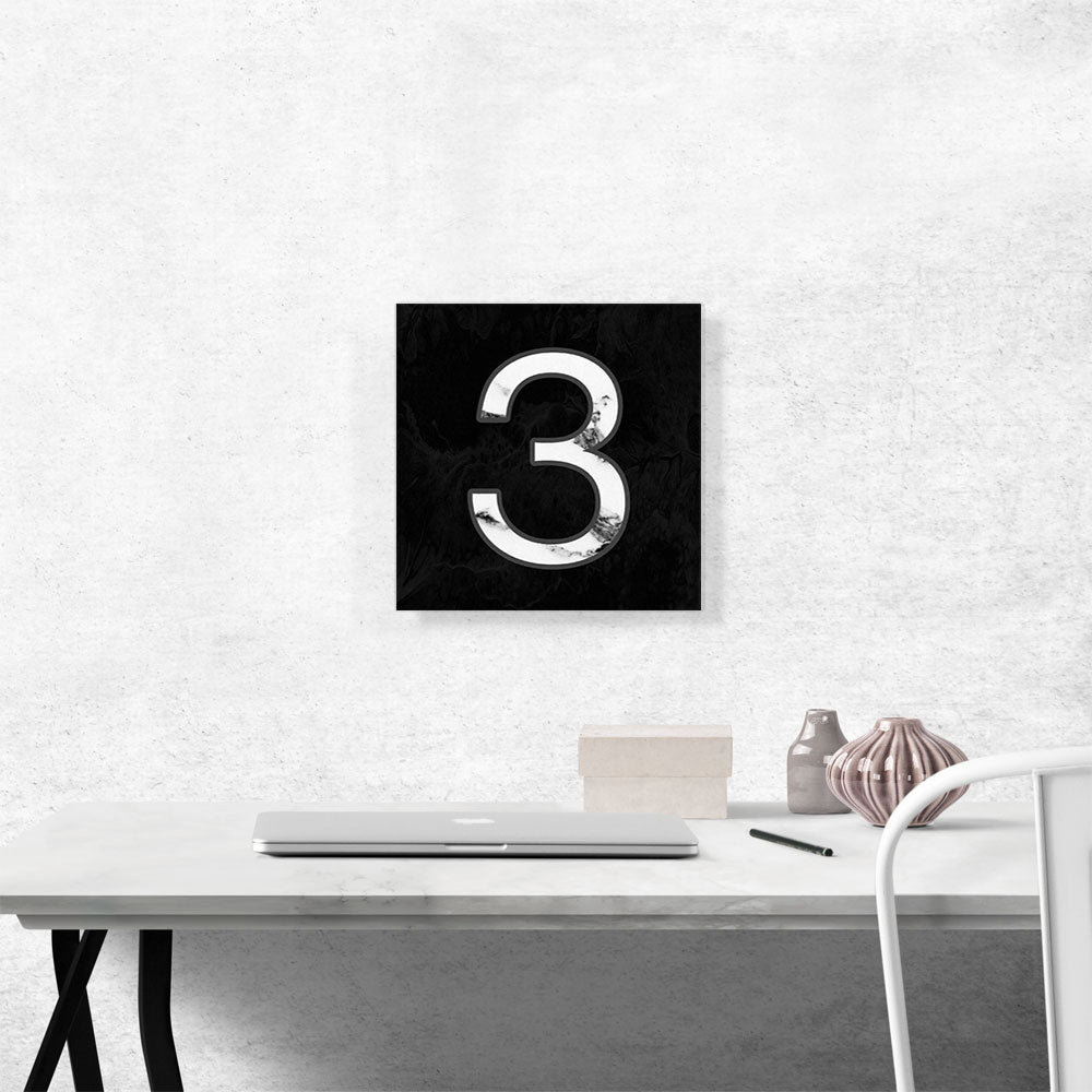 Classy Black White Marble Alphabet Number 3 Three Numeral