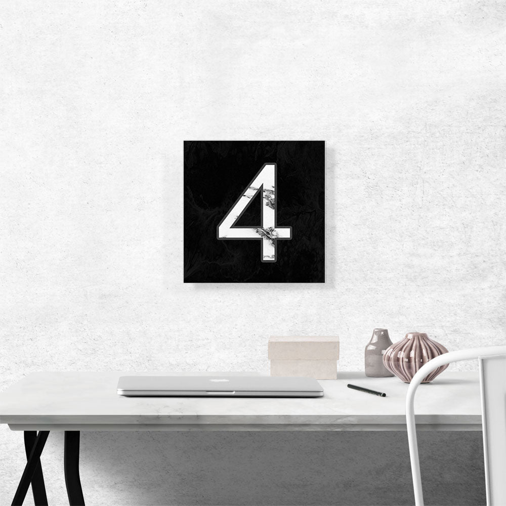 Classy Black White Marble Alphabet Number 4 Four Numeral