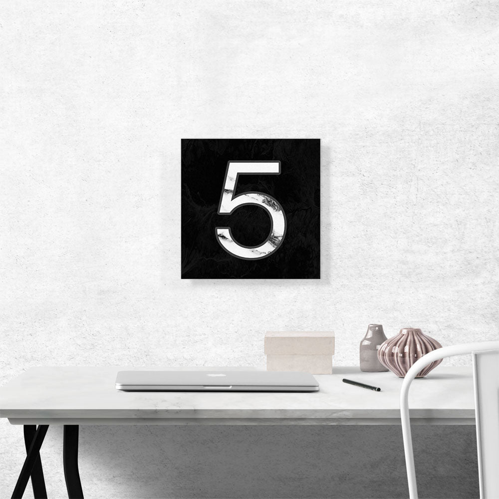 Classy Black White Marble Alphabet Number 5 Five Numeral