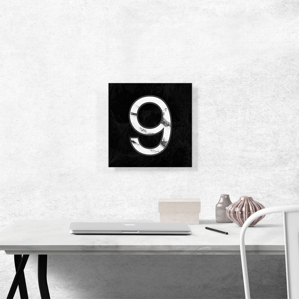 Classy Black White Marble Alphabet Number 9 Nine Numeral