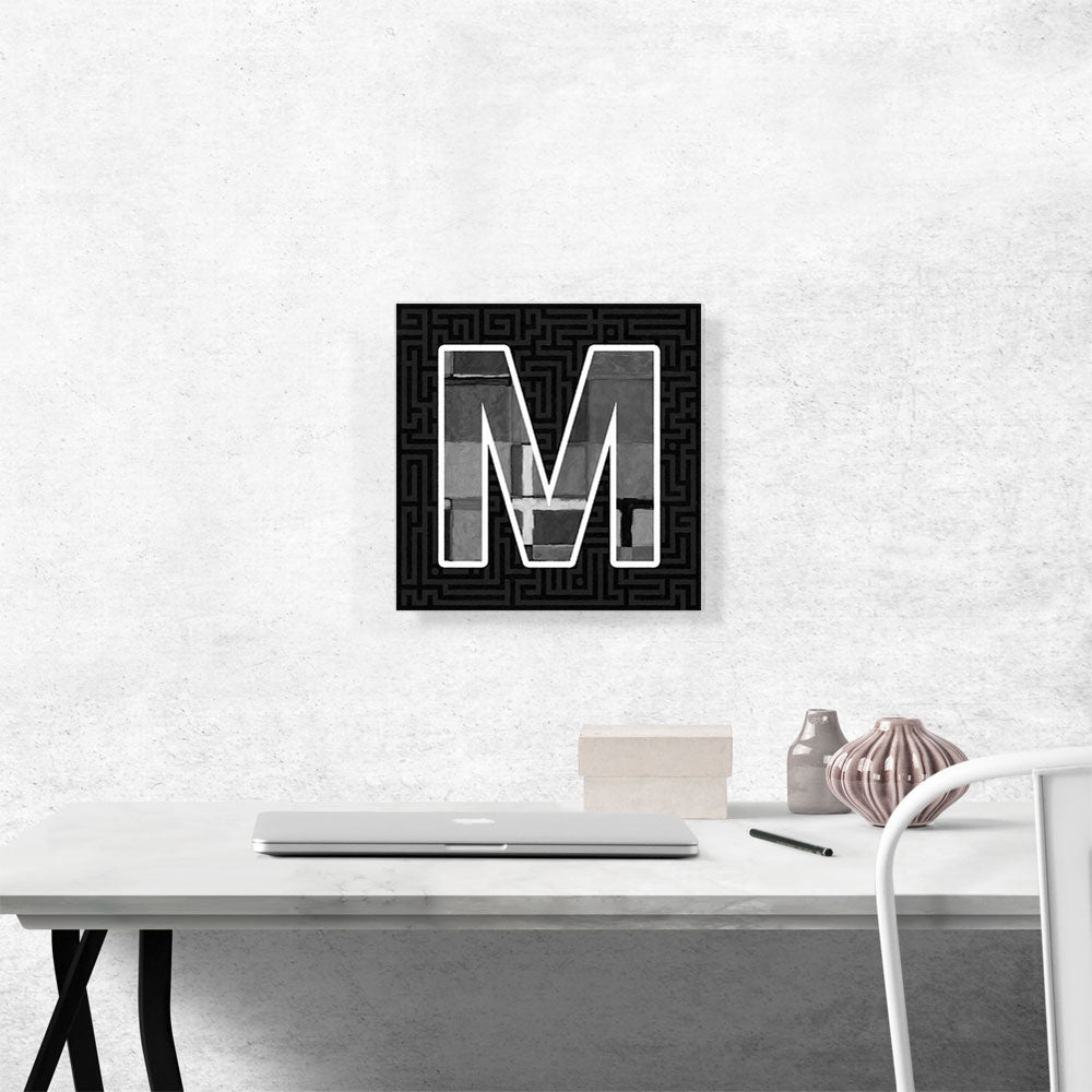 Modern Black White Alphabet Letter M
