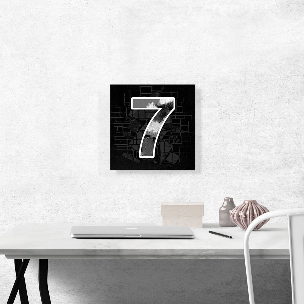 Modern Black White Alphabet Number 7 Seven Numeral