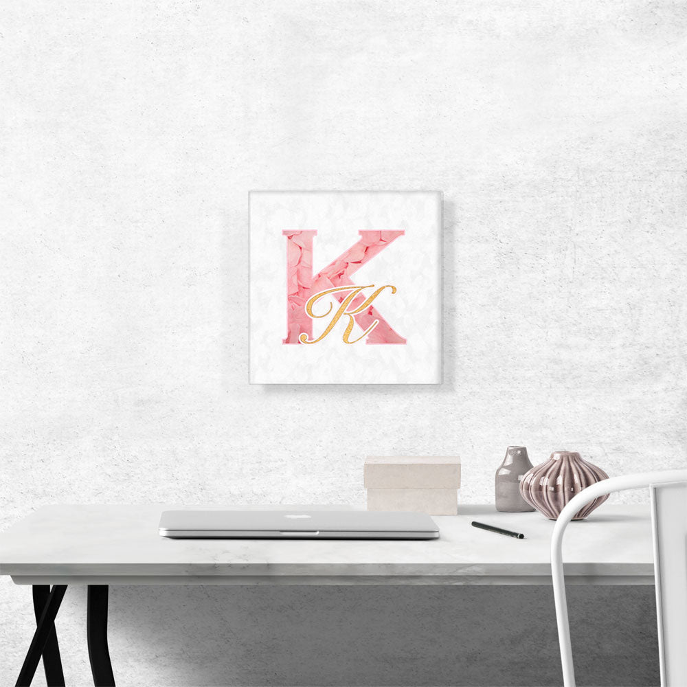 Chic Pink Gold Alphabet Letter K
