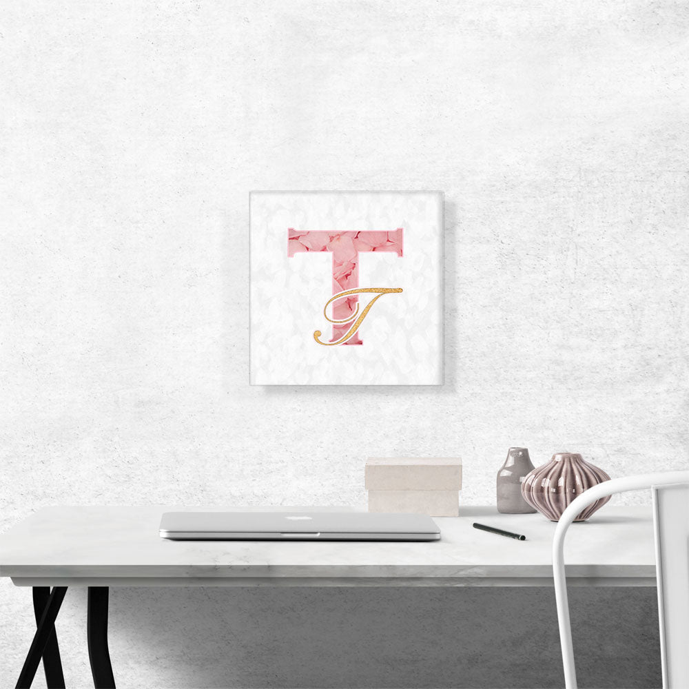 Chic Pink Gold Alphabet Letter T
