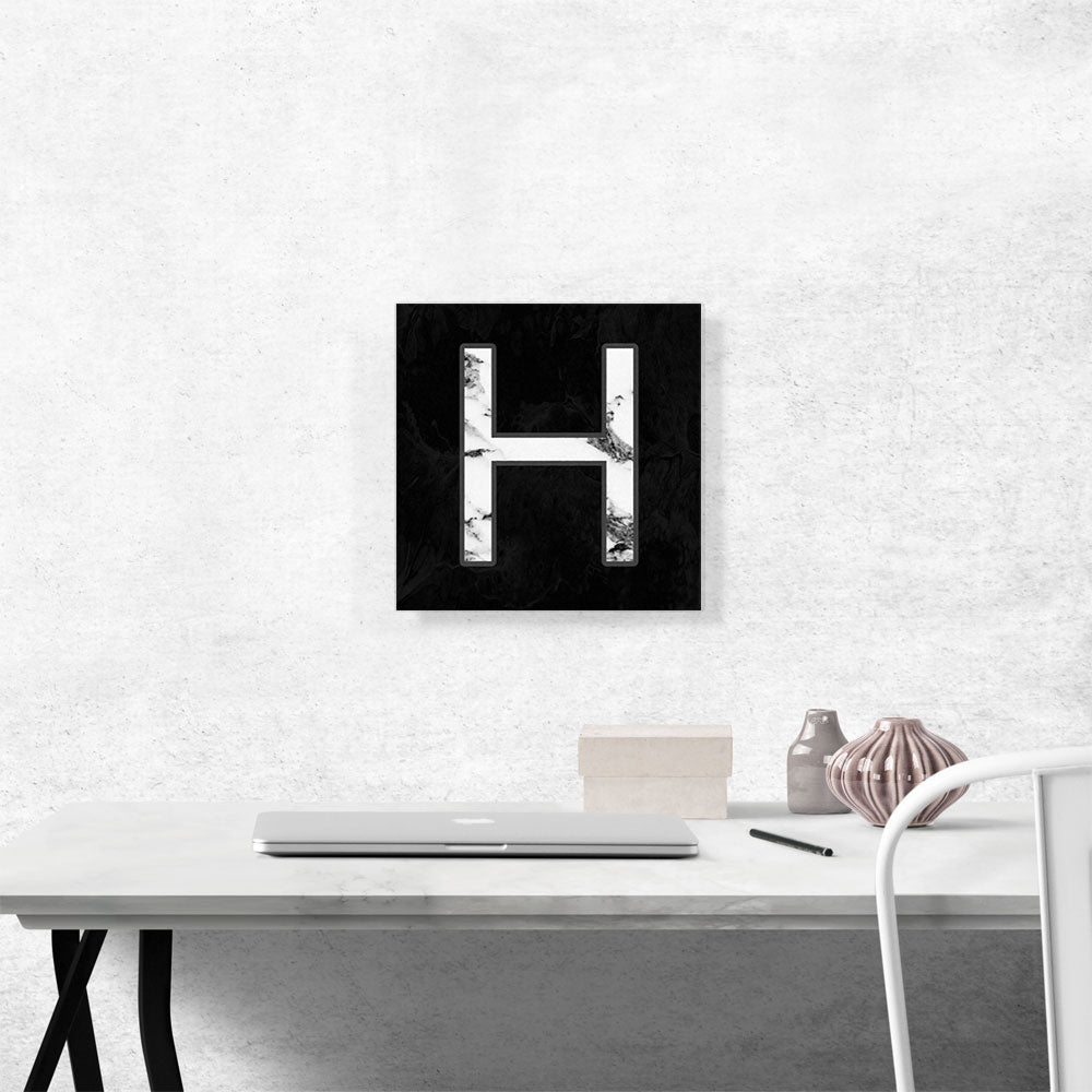 Classy Black White Marble Alphabet Letter H
