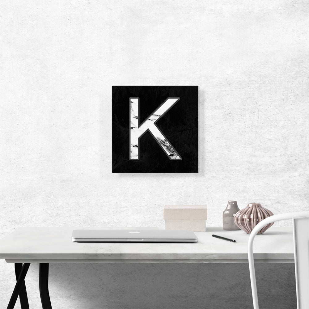 Classy Black White Marble Alphabet Letter K