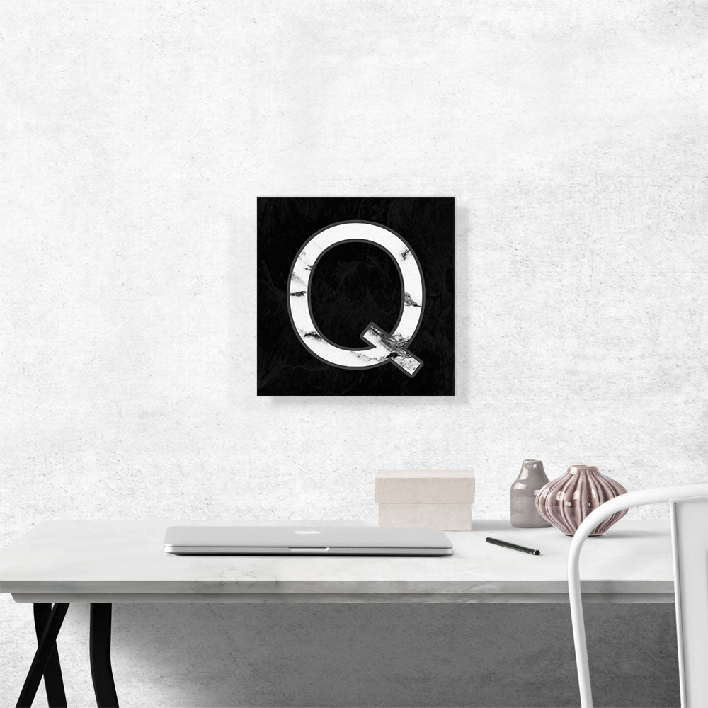 Classy Black White Marble Alphabet Letter Q