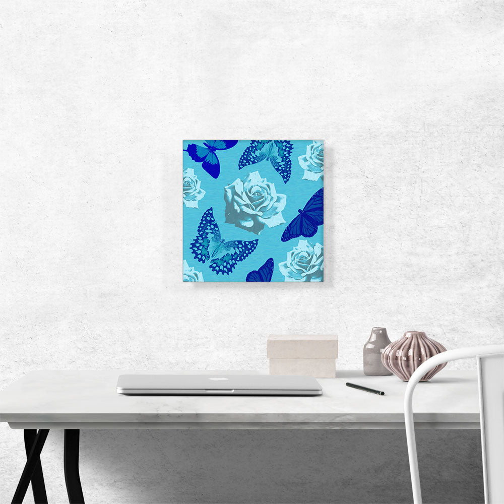 Navy Blue Butterfly Wings Insect White Roses