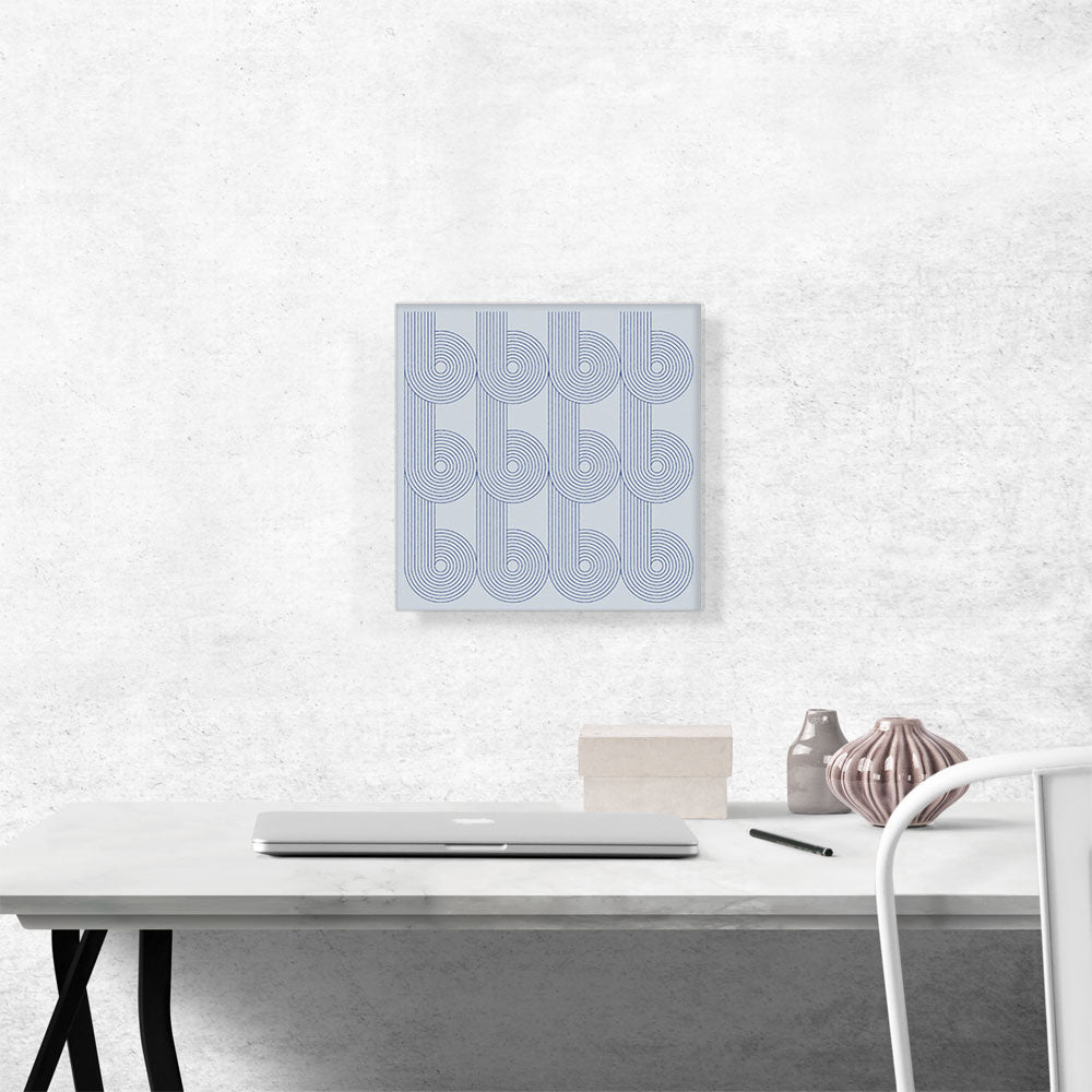 Art Deco Blue Line Shapes on Baby Blue
