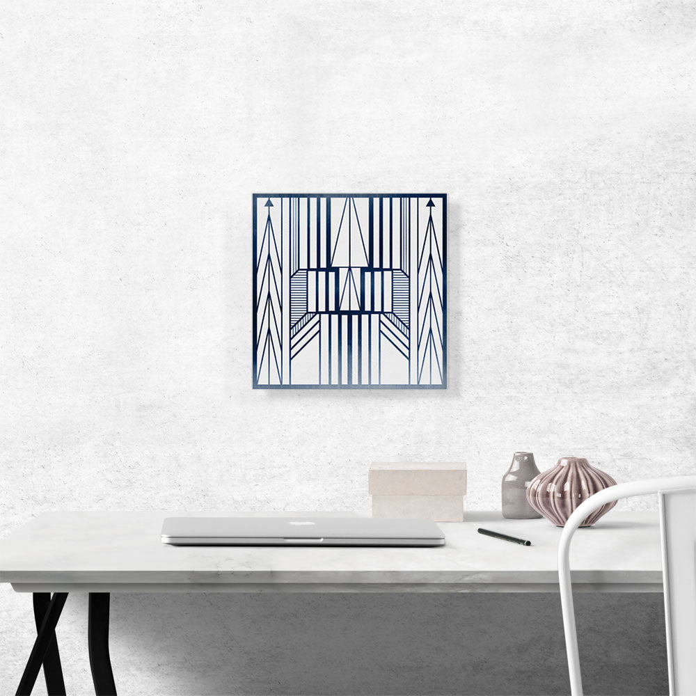 Art Deco Blue Lines on White Geometric Design