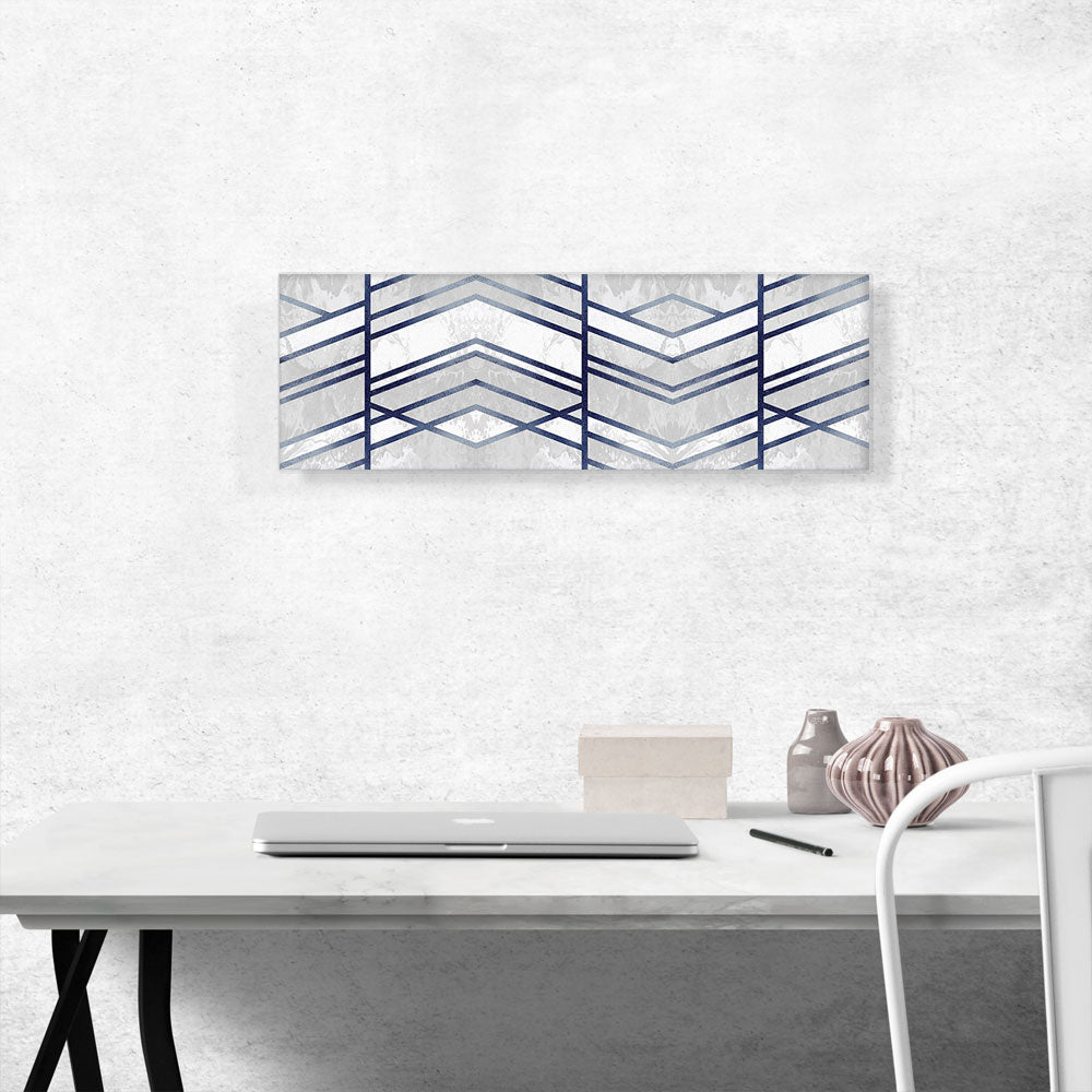 Art Deco Blue Lines on White Gray Panoramic