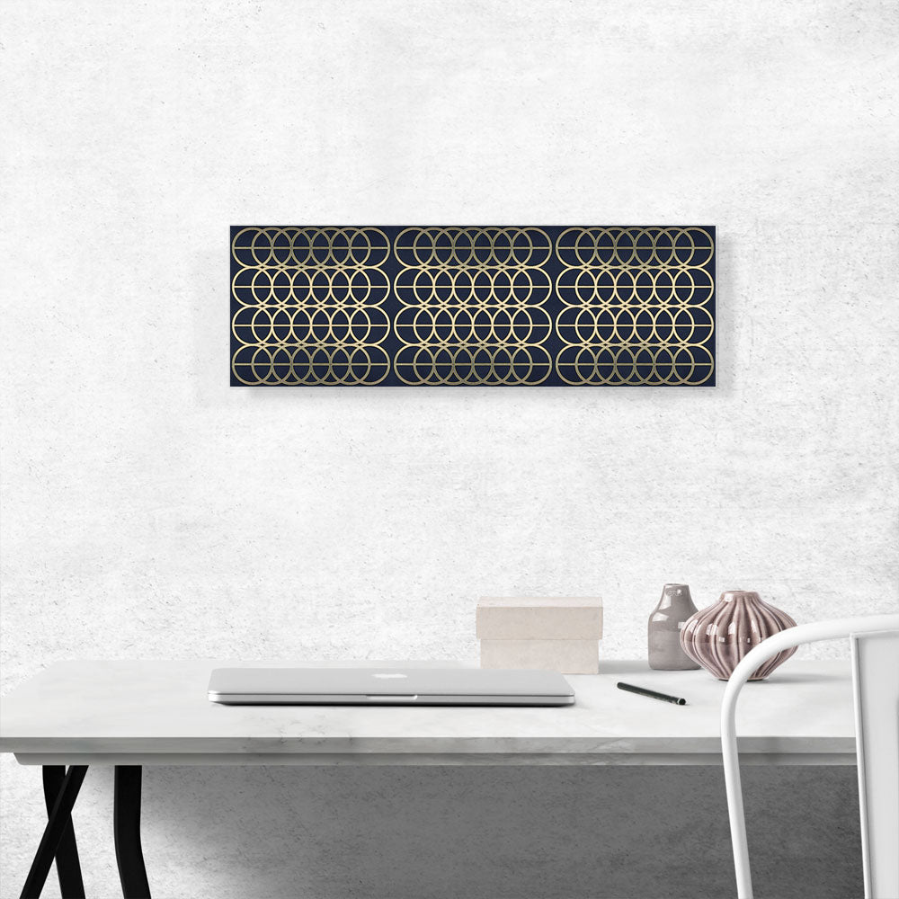Art Deco Tan Circles on Blue Panoramic