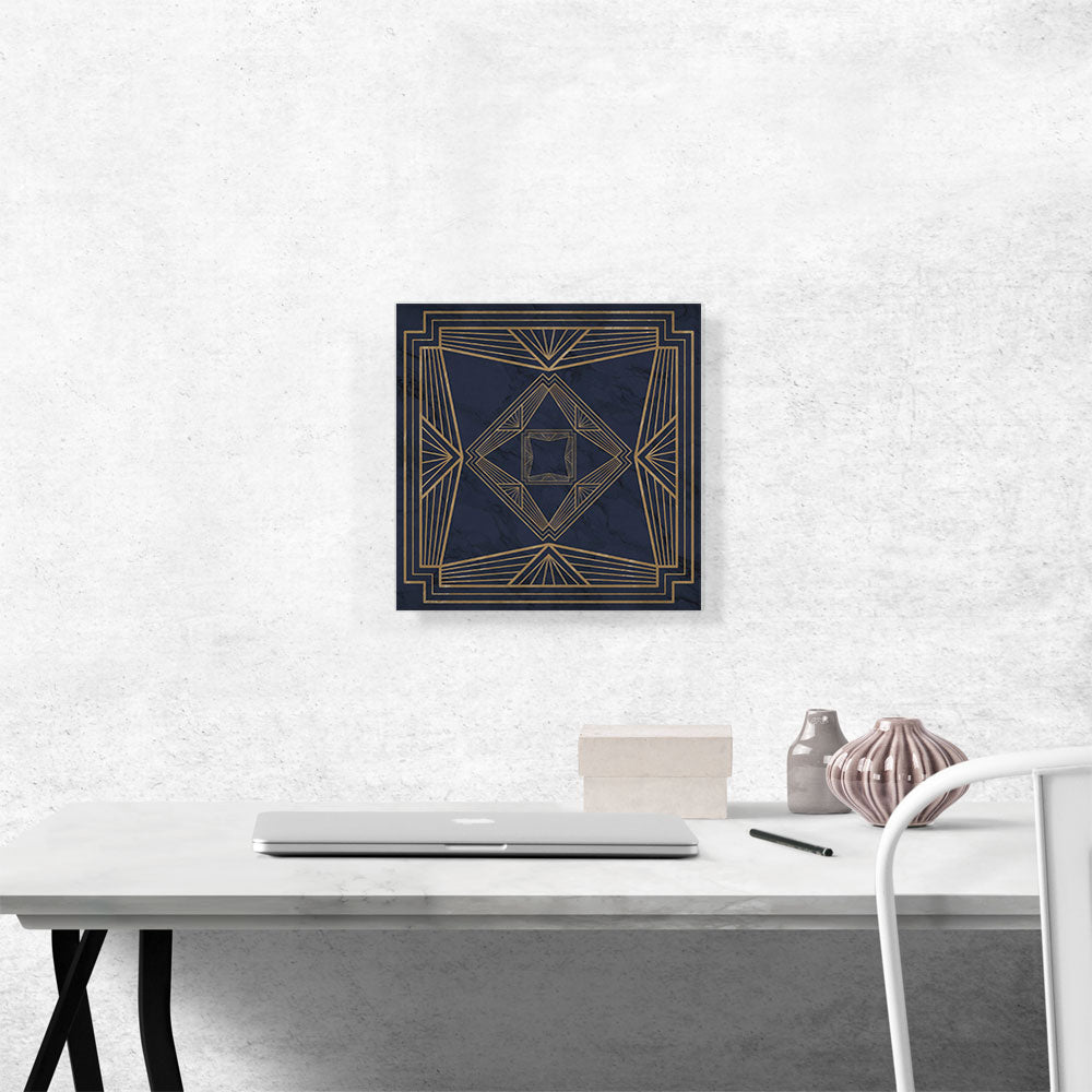 Art Deco Tan Geometric Lines on Navy Blue