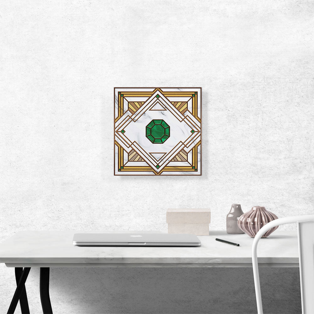 Art Deco Tan Jade Green Design on White