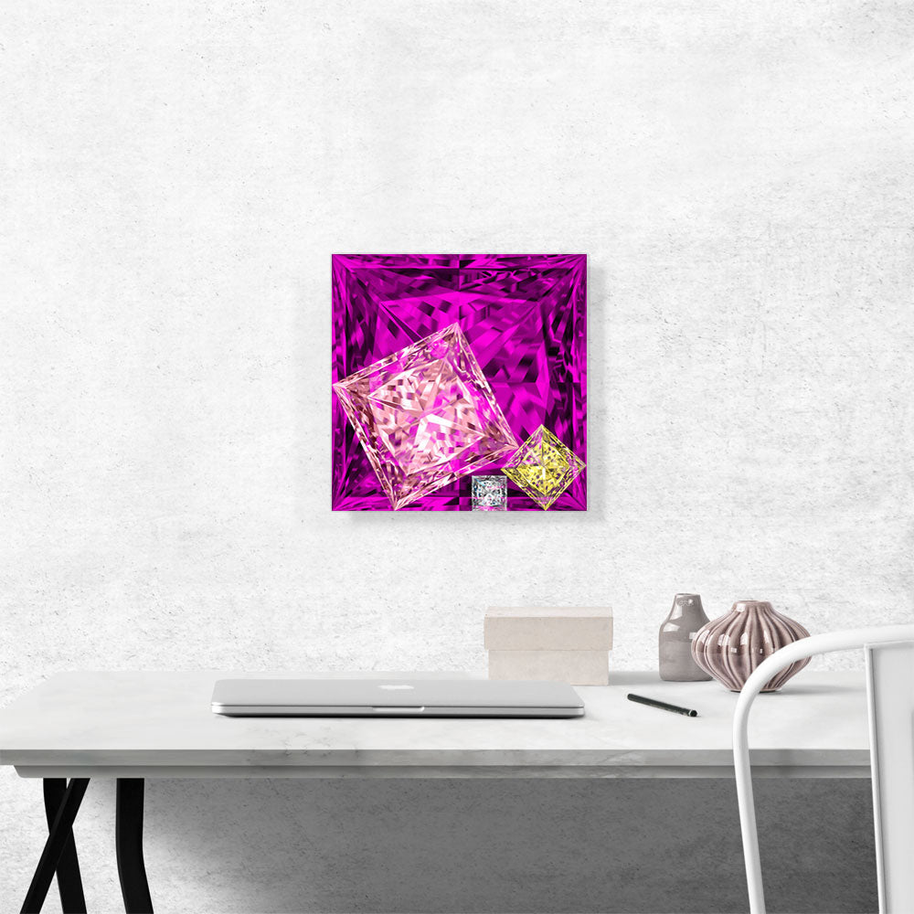 Hot Pink Yellow White Princess Cut Diamond Jewel