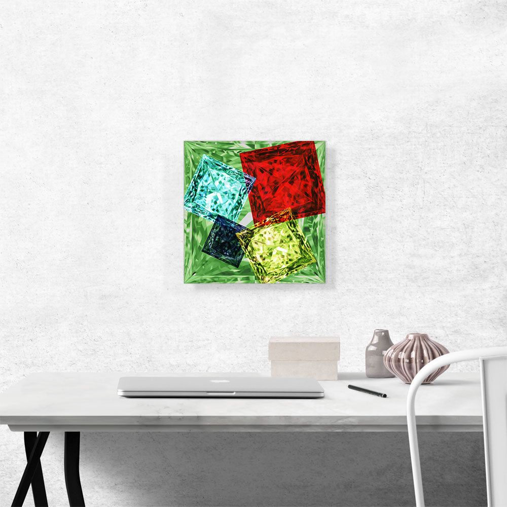Lime Green Red Blue Princess Cut Diamond Jewel