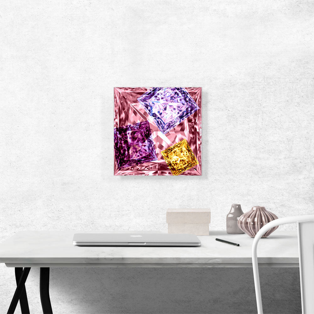 Pink Purple Yellow Princess Cut Diamond Jewel