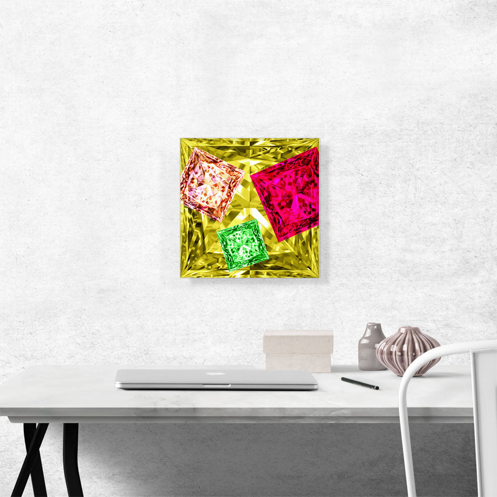 Yellow Pink Lime Green Princess Cut Diamond Jewel