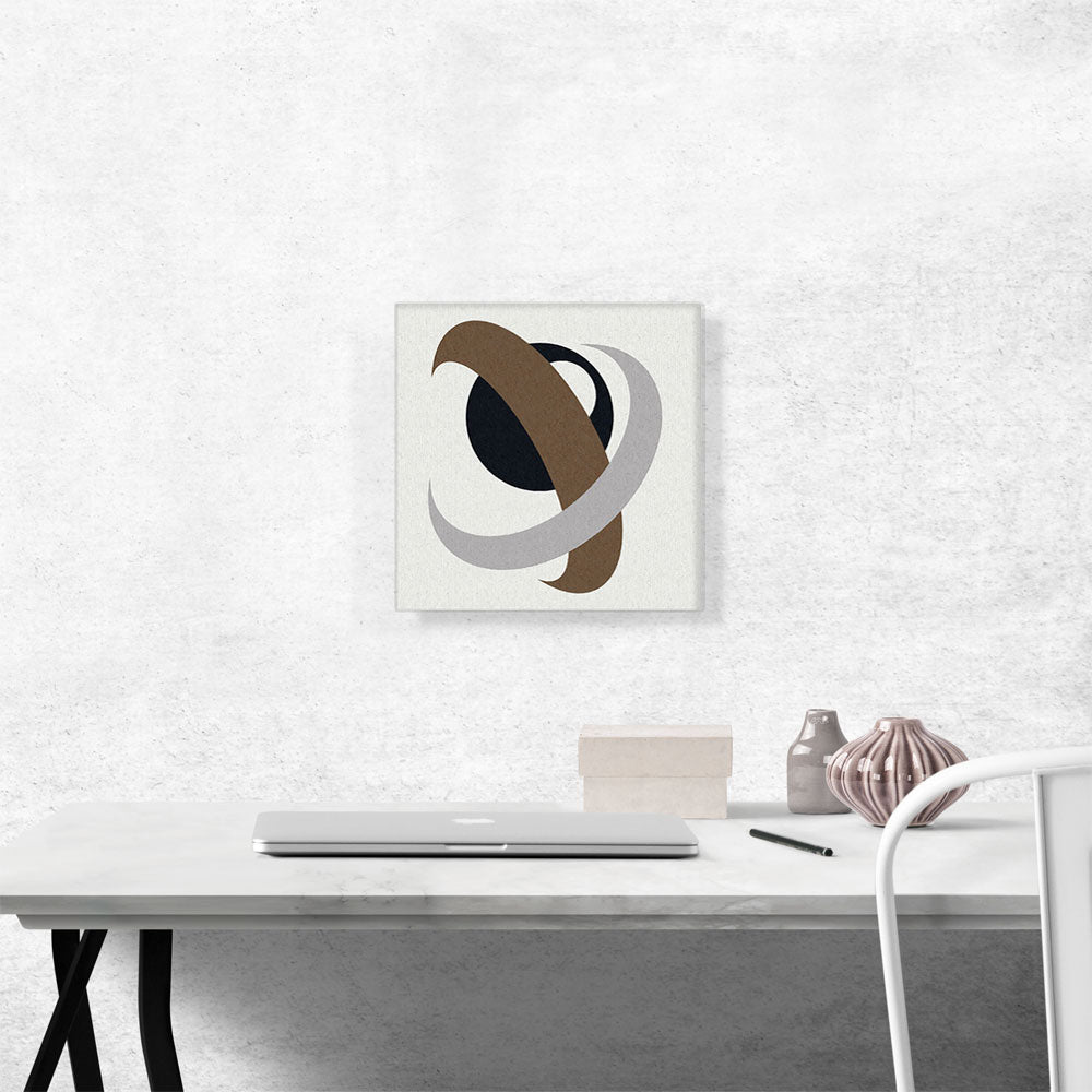Mid-Century Modern Brown and Gray Arcs Over Black Circle