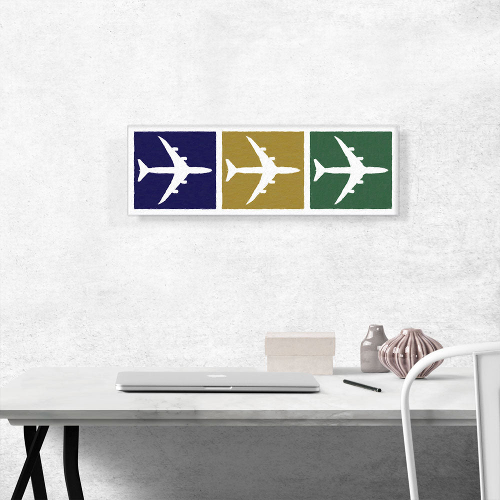Mid-Century Modern Blue, Yellow, and Green Planes Top View