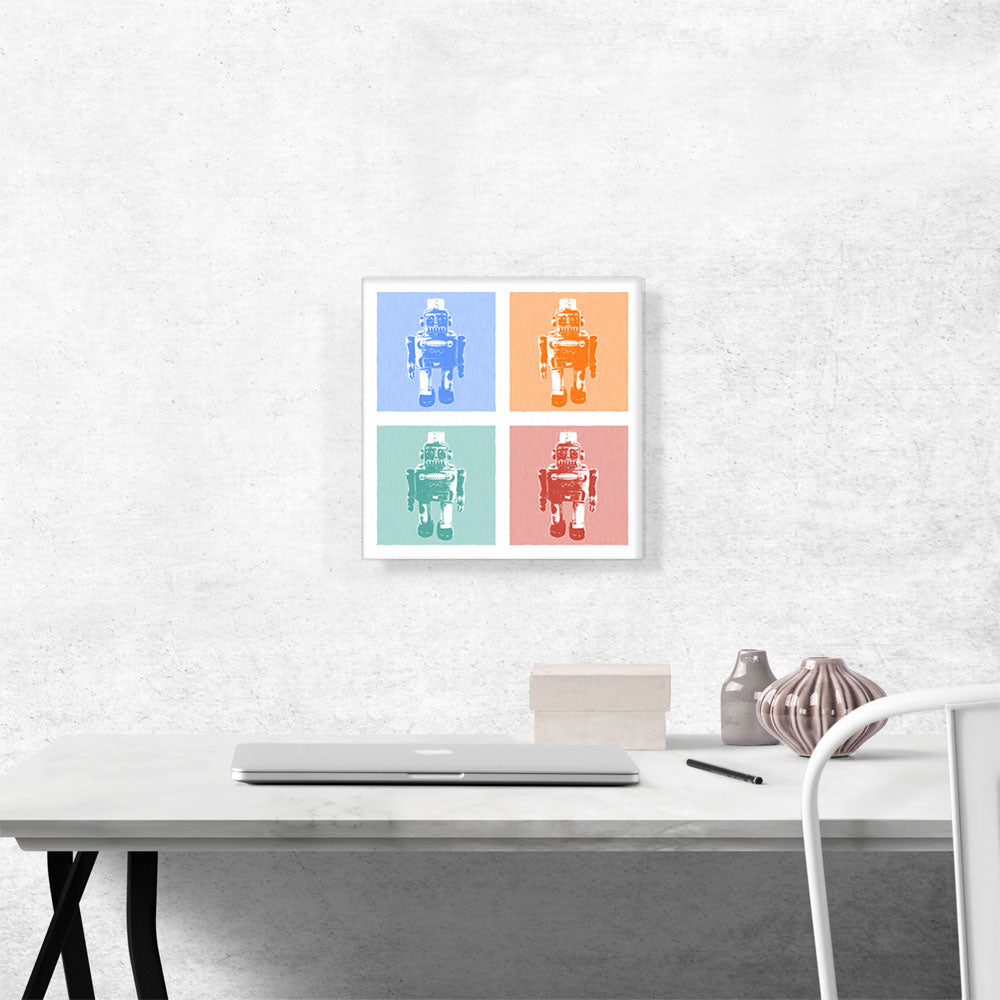 Modern Vintage Robot in Blue, Orange, Green, and Red