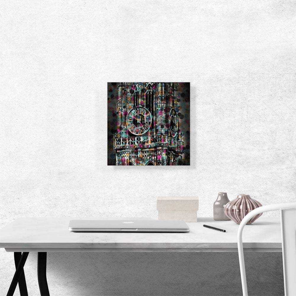 Clock Tower With Birds Colorful Painting Home decor