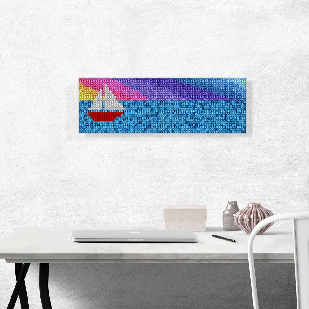 Sailboat Sunrise Boat Blue Water Jewel Pixel