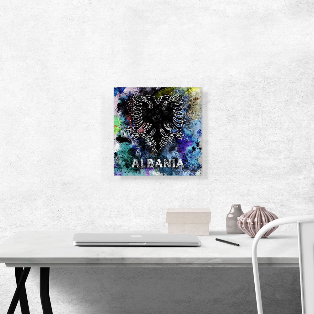 Flag of Albania Black Blue Splatter