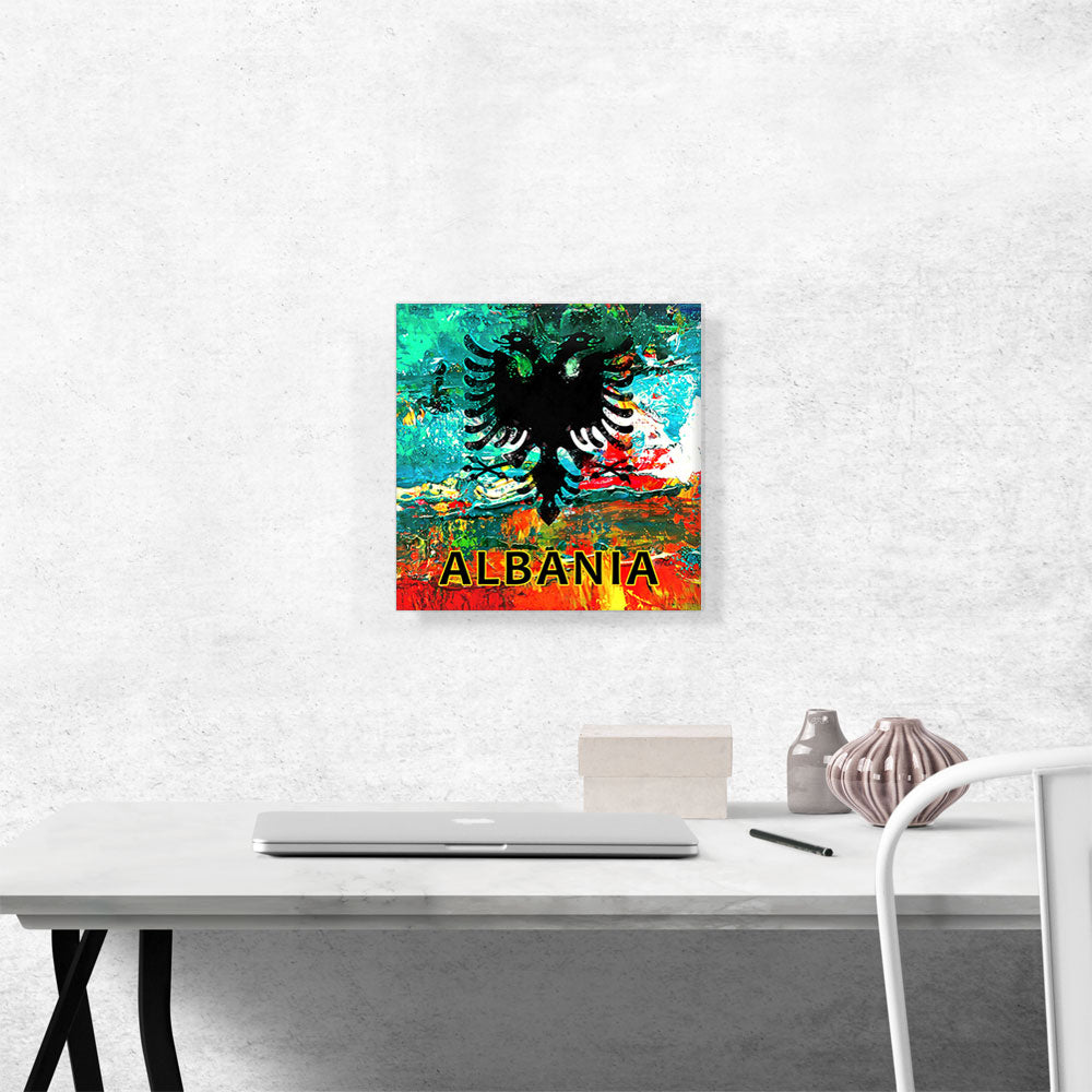 Flag of Albania Colorful Splatter Teal Orange