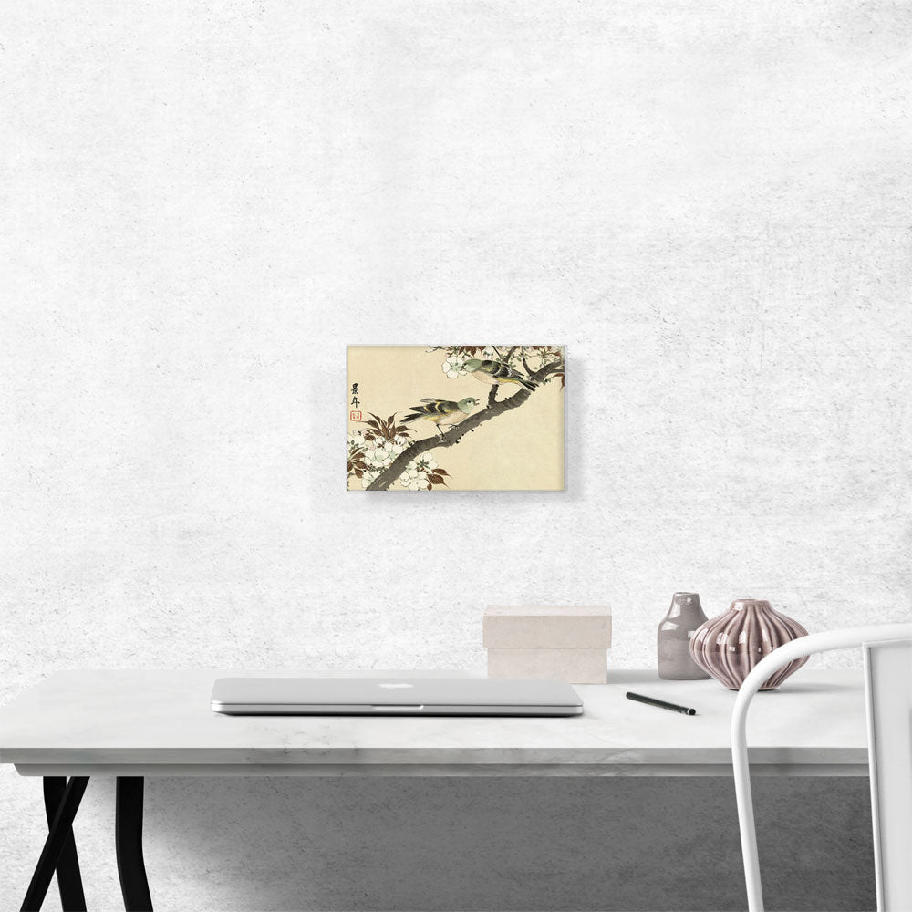 Two Green Birds On Blossom Branch 1892