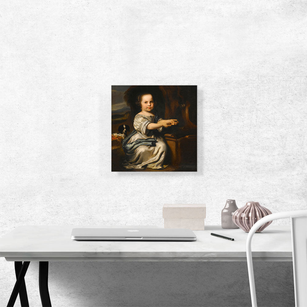 Portrait Of Young Girl By Fountain With Her Dog Landscape