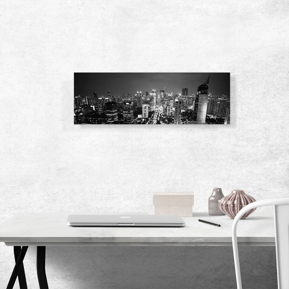 Jakarta Indonesia Black and White Skyline Panoramic