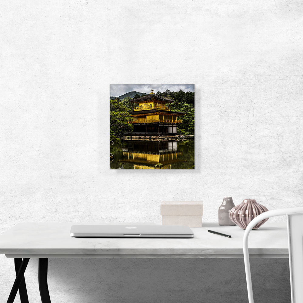 Yellow Temple on a Pond Kyoto Japan Square
