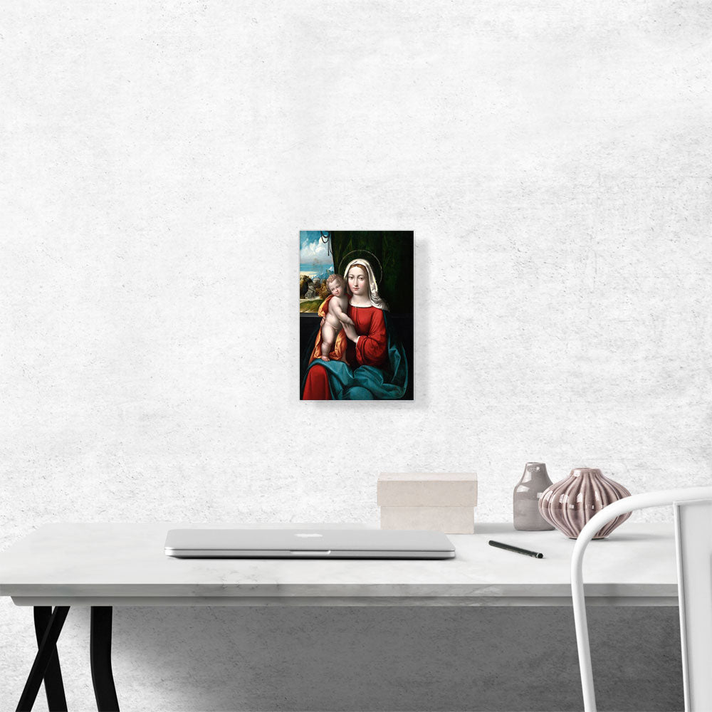 Madonna And Child Before Curtain With Mountainous Landscape