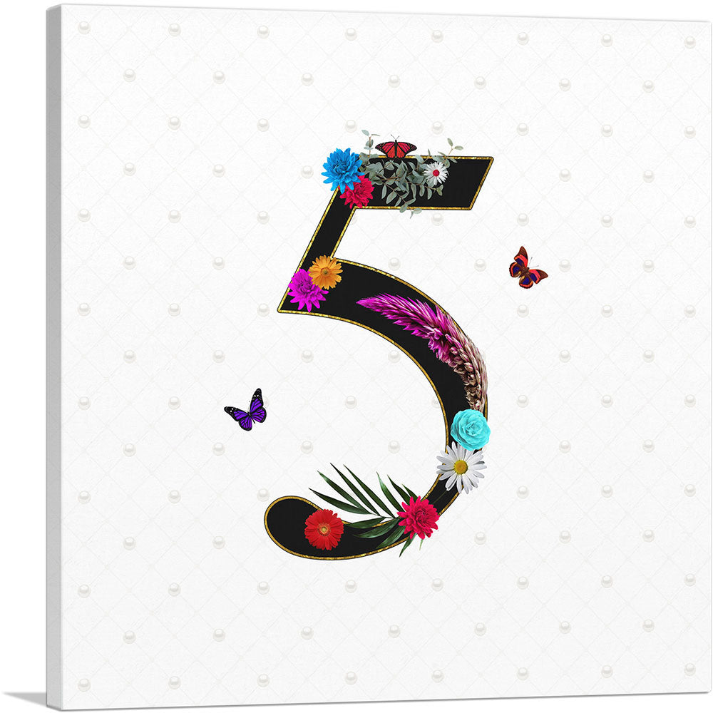 Flower Plant Butterfly Alphabet Number 5 Five Numeral
