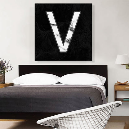 Classy Black White Marble Alphabet Letter V