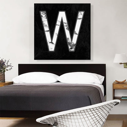 Classy Black White Marble Alphabet Letter W