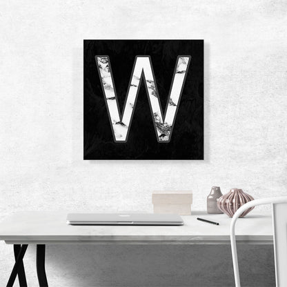 Classy Black White Marble Alphabet Letter W
