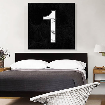 Classy Black White Marble Alphabet Number 1 One Numeral