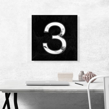 Classy Black White Marble Alphabet Number 3 Three Numeral