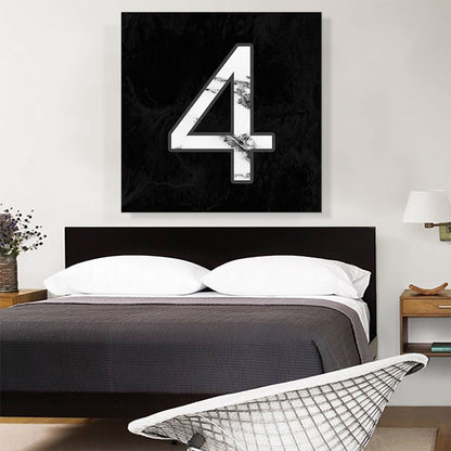 Classy Black White Marble Alphabet Number 4 Four Numeral