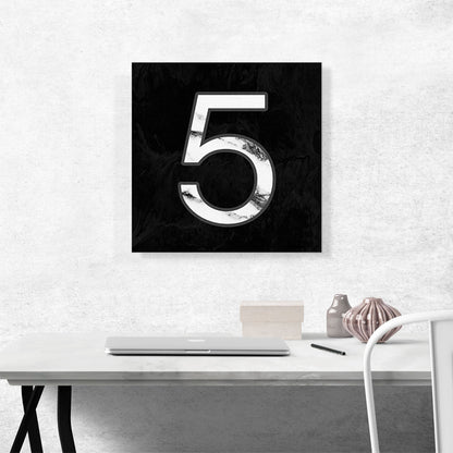 Classy Black White Marble Alphabet Number 5 Five Numeral
