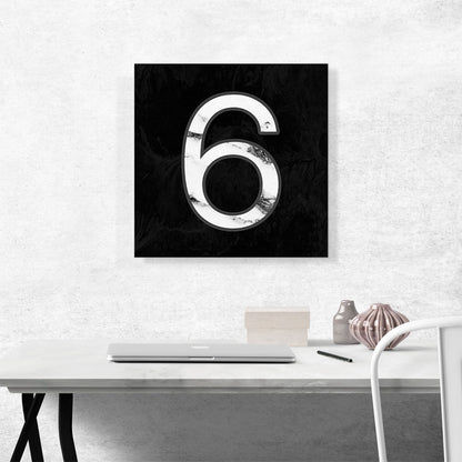 Classy Black White Marble Alphabet Number 6 Six Numeral