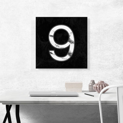 Classy Black White Marble Alphabet Number 9 Nine Numeral
