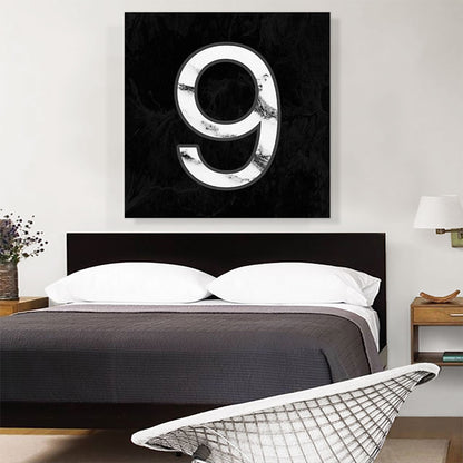 Classy Black White Marble Alphabet Number 9 Nine Numeral