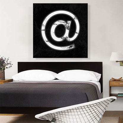 Classy Black White Marble Alphabet At Sign Symbol