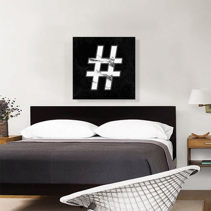 Classy Black White Marble Alphabet Number Sign Hash Tag Pound