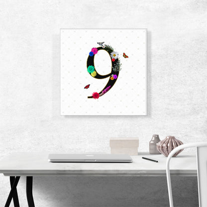 Flower Plant Butterfly Alphabet Number 9 Nine Numeral
