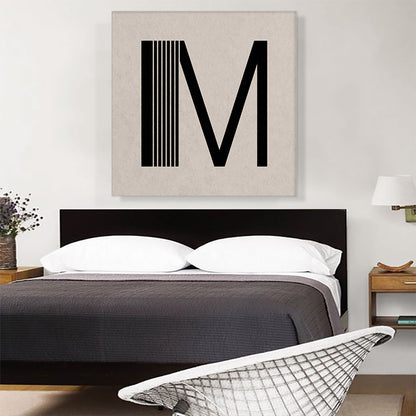 Beige Black Line Alphabet Letter M